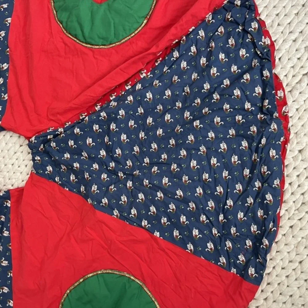 VTG Handmade Quilted Christmas Tree Skirt Patchwork REVERSIBLE‎